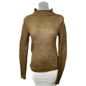 Zara Brown Gold Wool Metallic Knit Mock Neck Long Sleeve Blouse Sweater Top Sz M